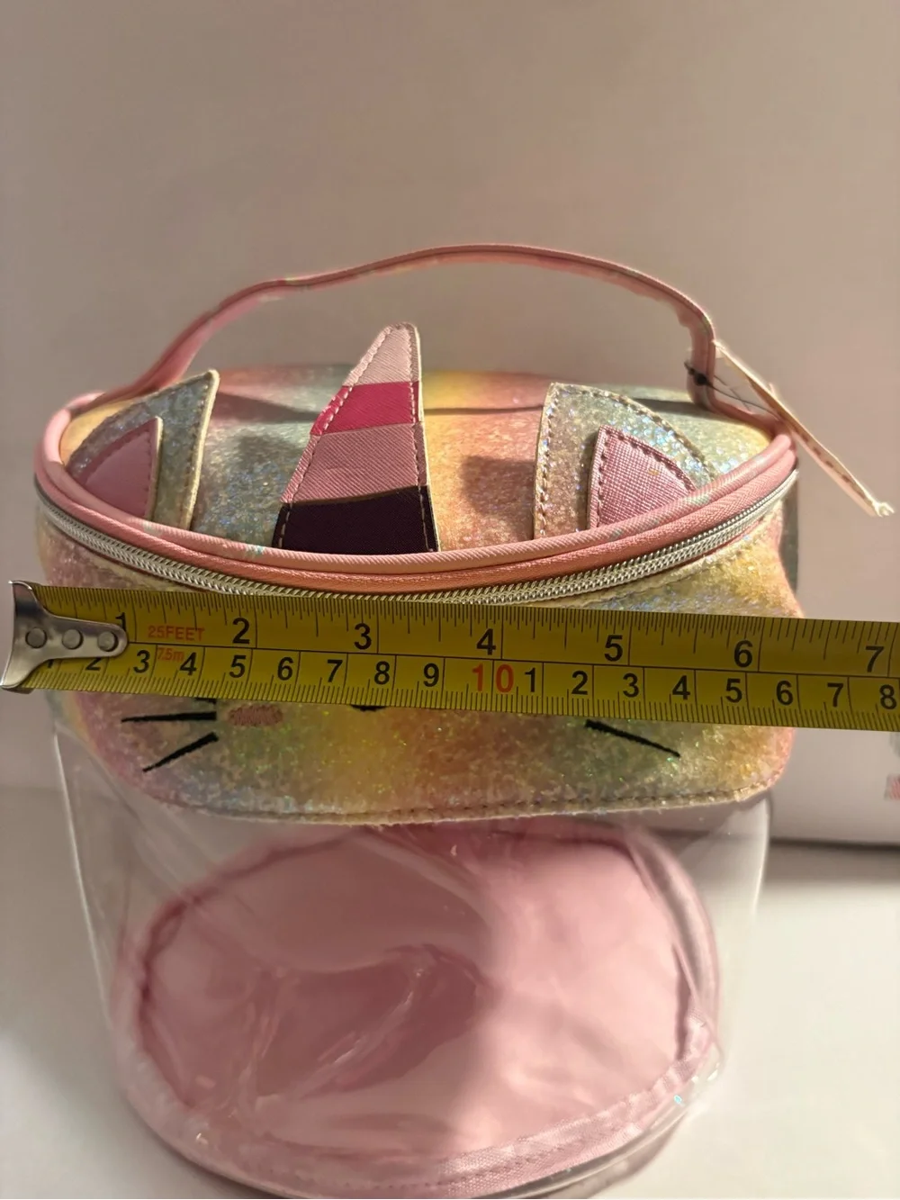 Kids Sparkle Cat Face Clear Carry Bag - Pink
